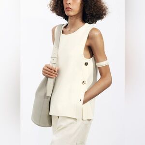 NWT Zara Knit Cream Waistcoat w/ Side Gold Buttons Size Small